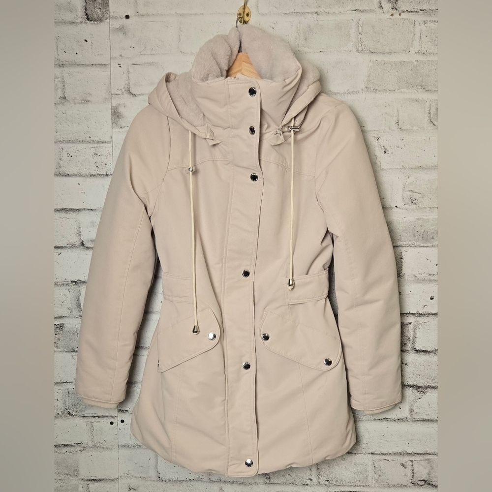 Storm Mountain Beige Winter Parka Sherpa Lined Hooded Coat Size Small